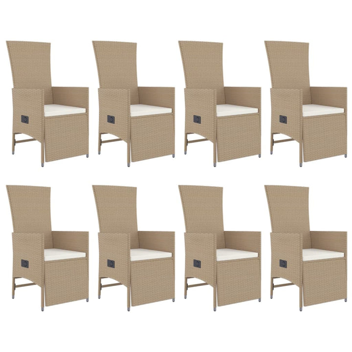 spisebordssæt til haven 9 dele med hynder polyrattan beige