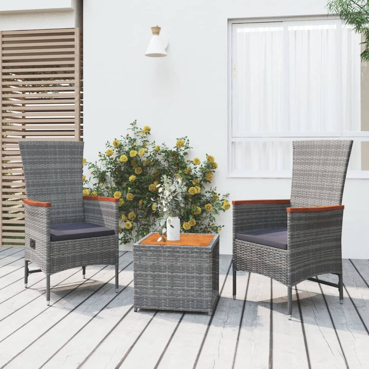 loungesæt til haven 3 dele polyrattan og akacietræ grå