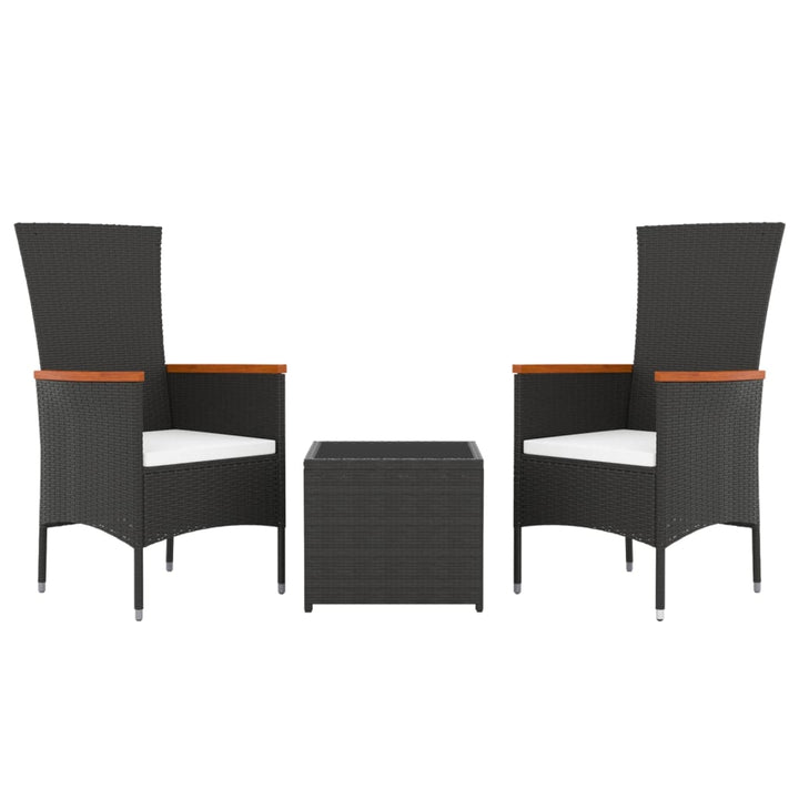loungesæt til haven 3 dele polyrattan og stål sort