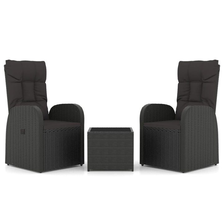 loungesæt til haven 3 dele polyrattan og stål sort
