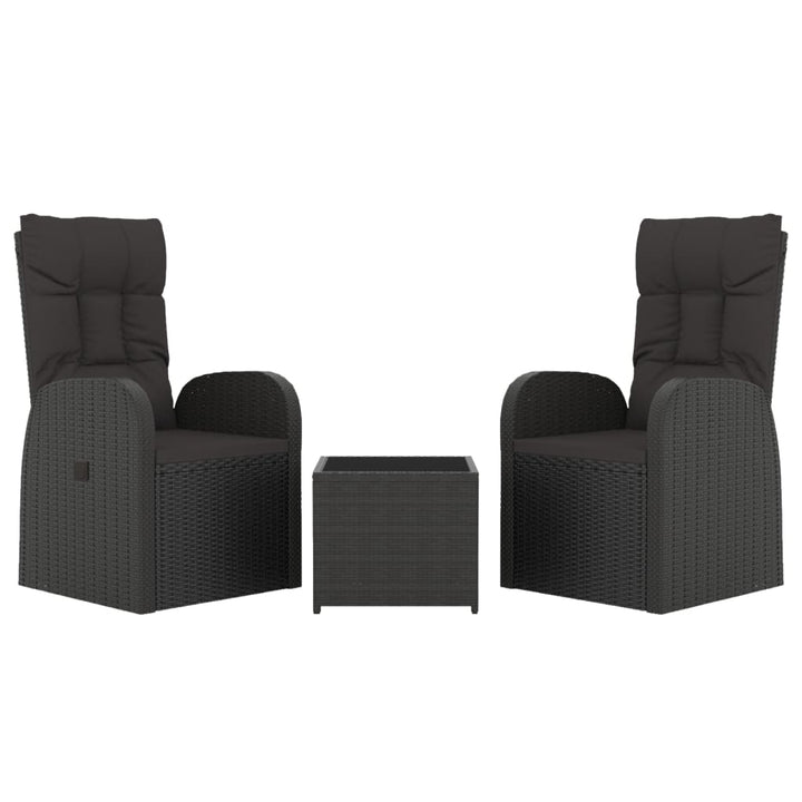loungesæt til haven 3 dele polyrattan og stål sort