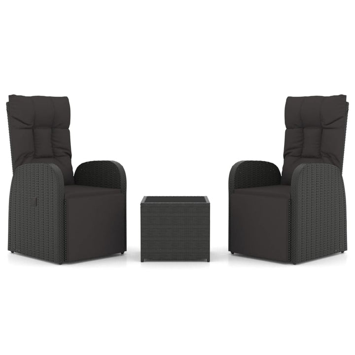 loungesæt til haven 3 dele polyrattan og stål sort