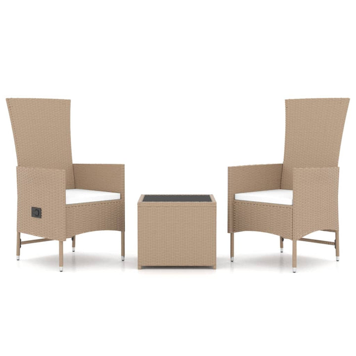 loungesæt til haven 3 dele polyrattan og stål beige