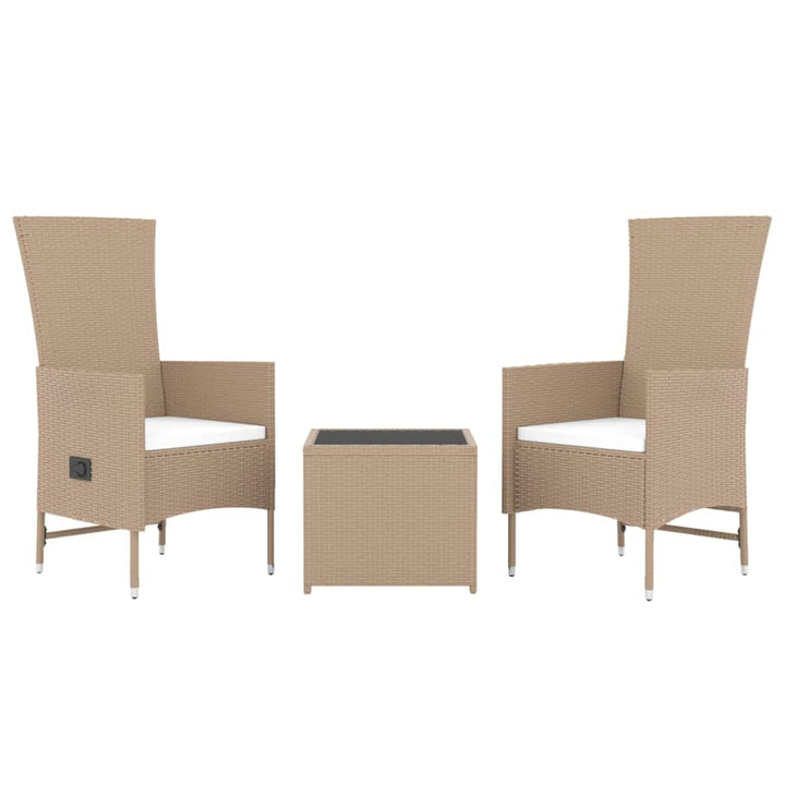loungesæt til haven 3 dele polyrattan og stål beige