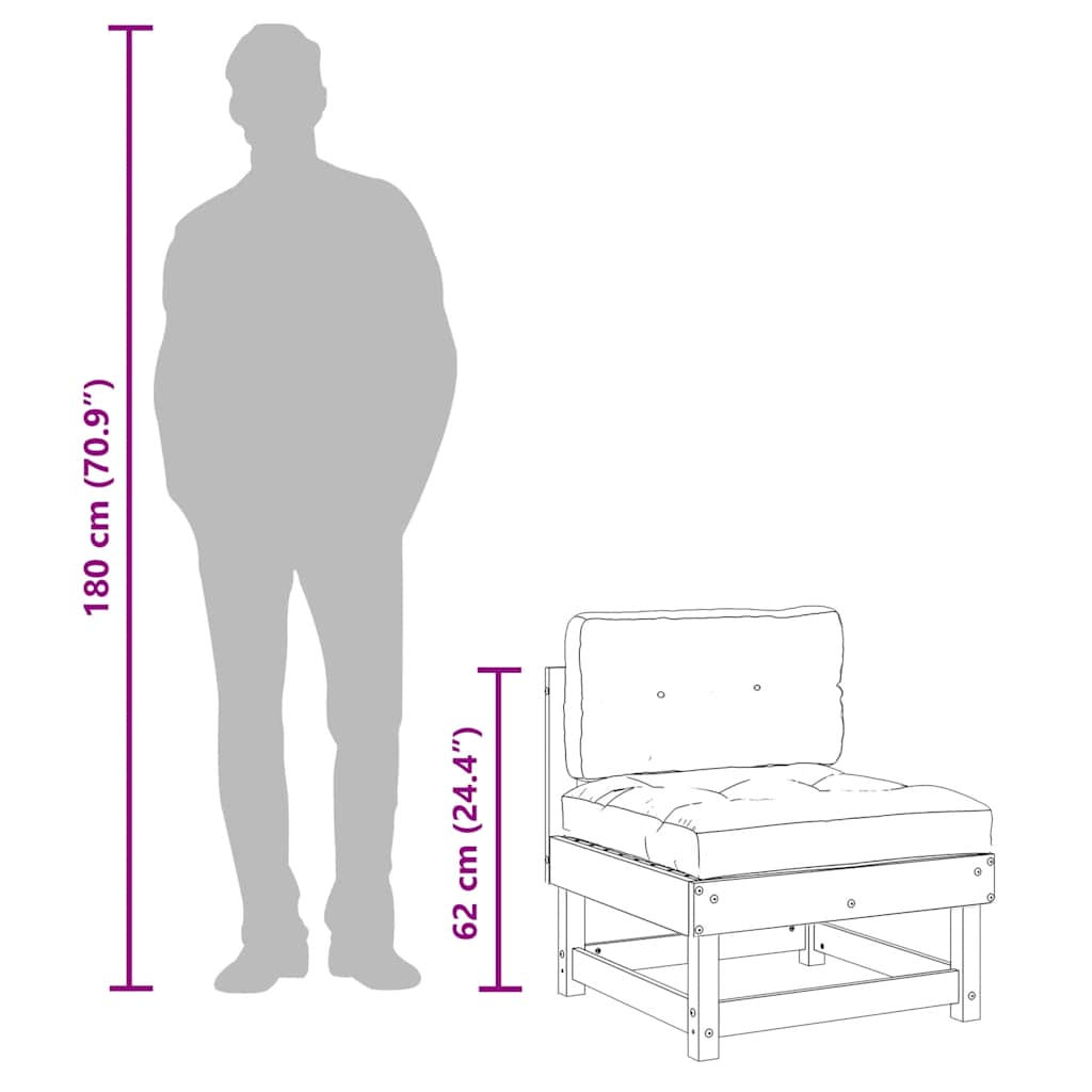midtermoduler til havesofa 2 stk. med hynder massivt fyrretræ