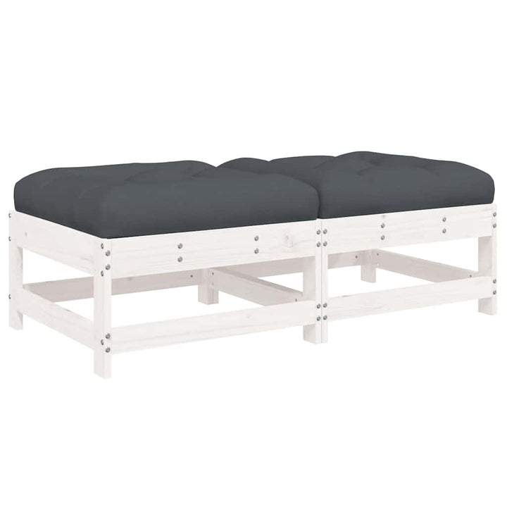 fodskamler til haven 2 stk. med hynder massivt fyrretræ hvid
