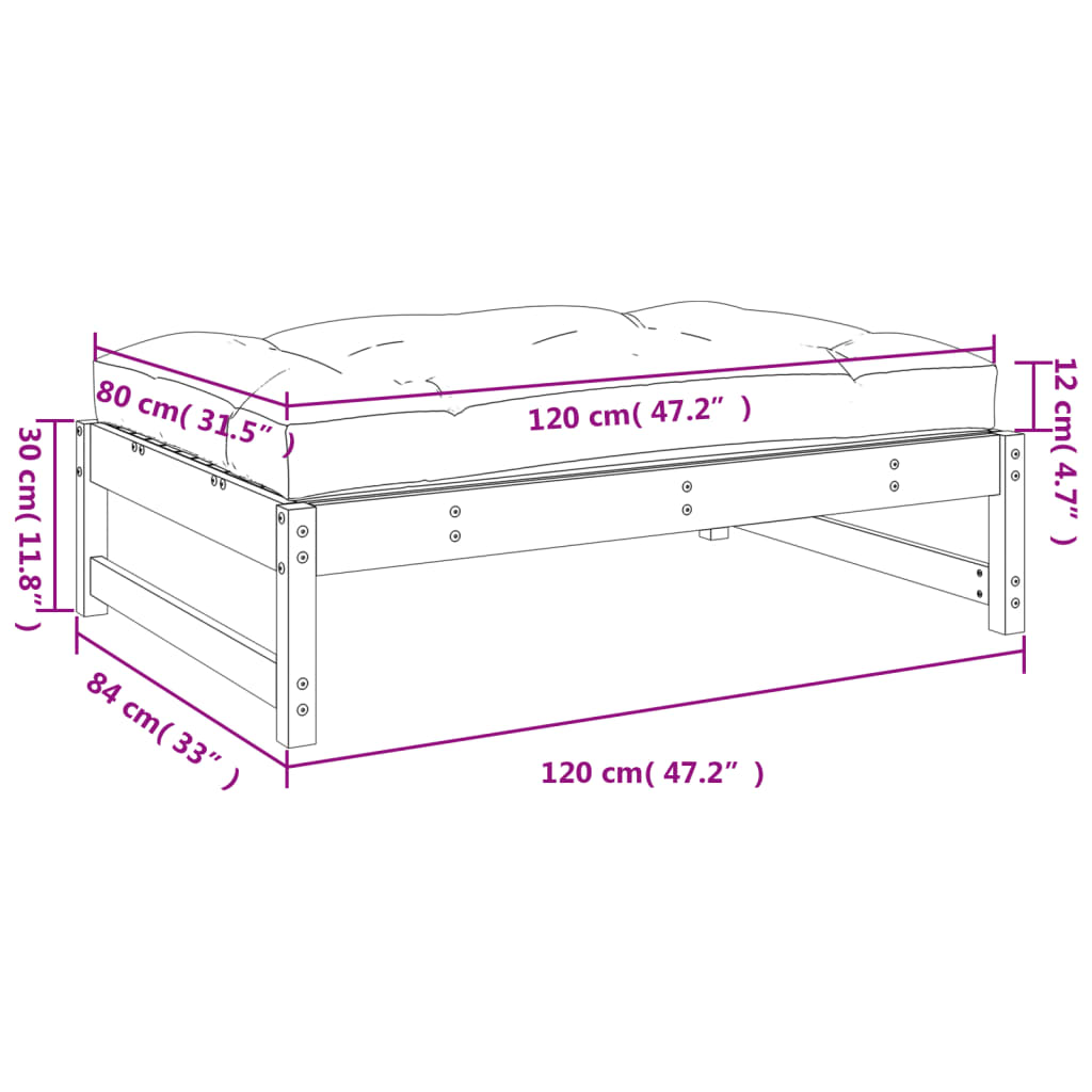 udendørs fodskammel 120x80 cm massivt fyrretræ hvid