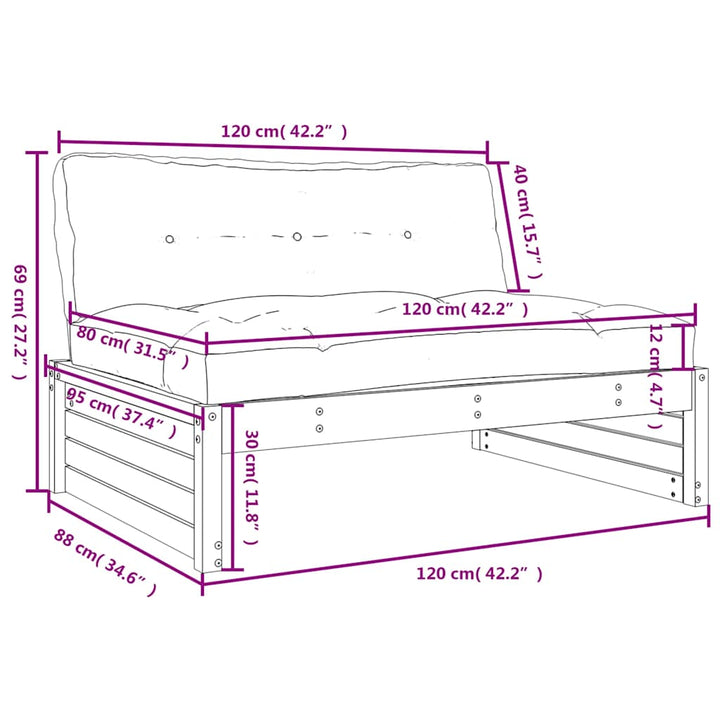midtermodul til sofa 120x80 cm massivt fyrretræ honningbrun