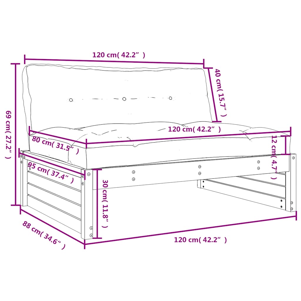 midtermodul til sofa 120x80 cm massivt douglasgran