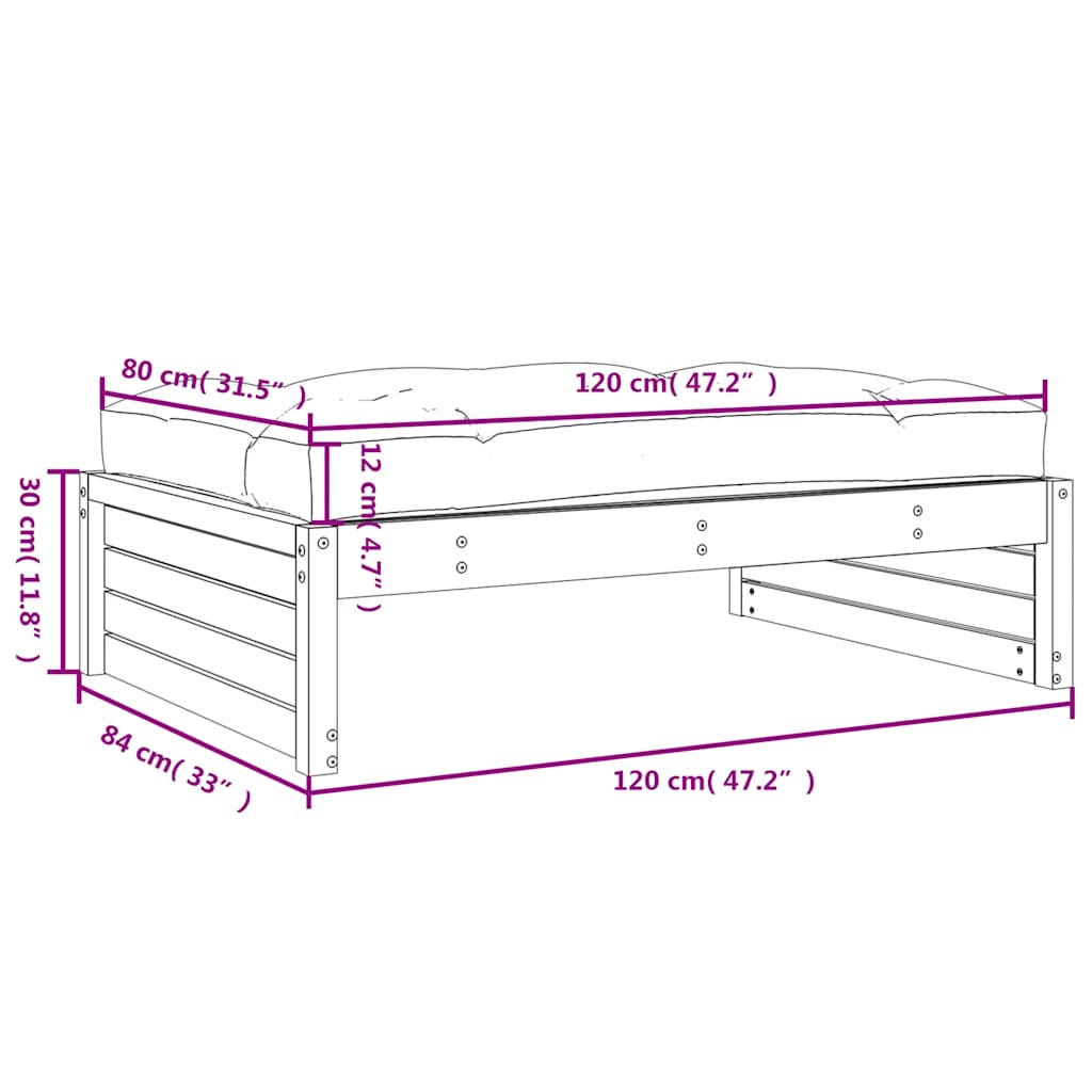 udendørs fodskammel 120x80 cm massivt fyrretræ hvid