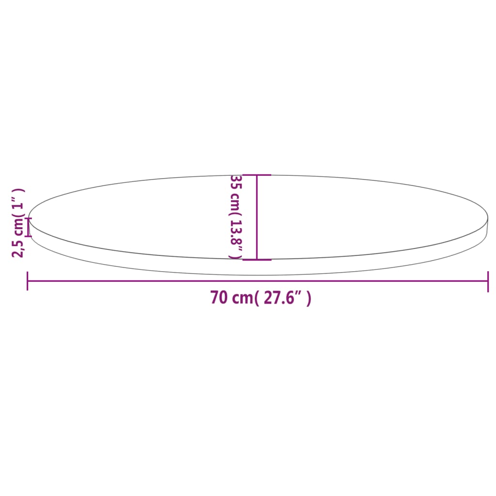bordplade 70x35x2,5 cm oval massivt fyrretræ hvid