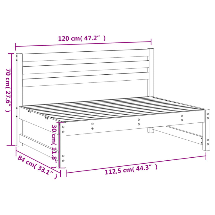 midtermodul til havesofa 120x80 cm massivt fyrretræ hvid