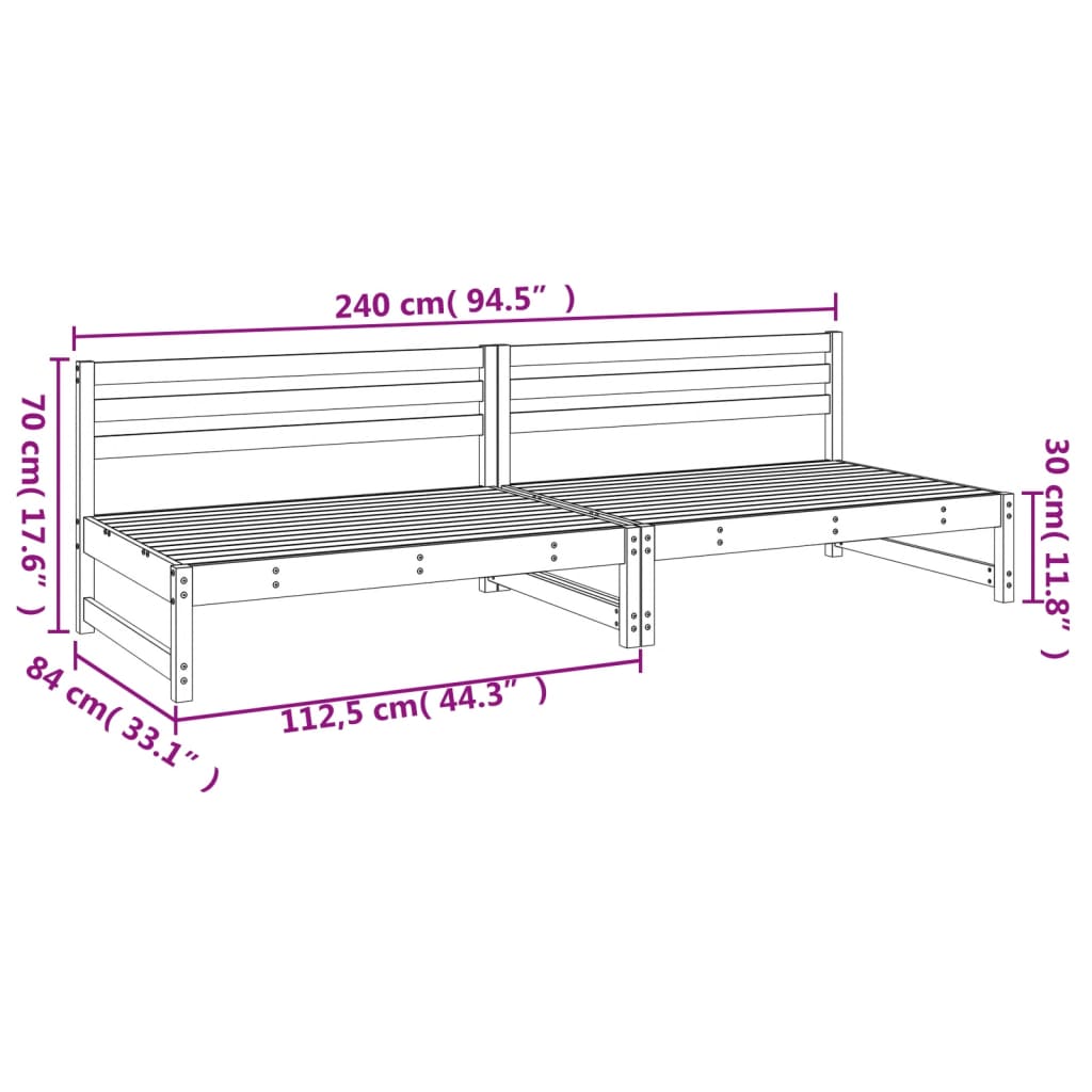 midtermoduler til havesofa 2 stk. 120x80 cm massivt fyr hvid