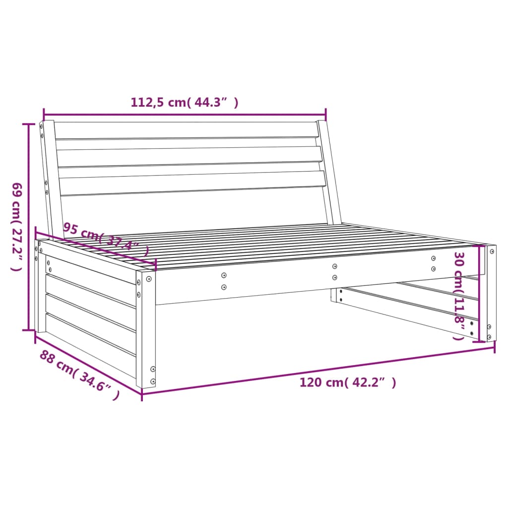 midtermodul til havesofa 120x80 cm massivt douglasgran