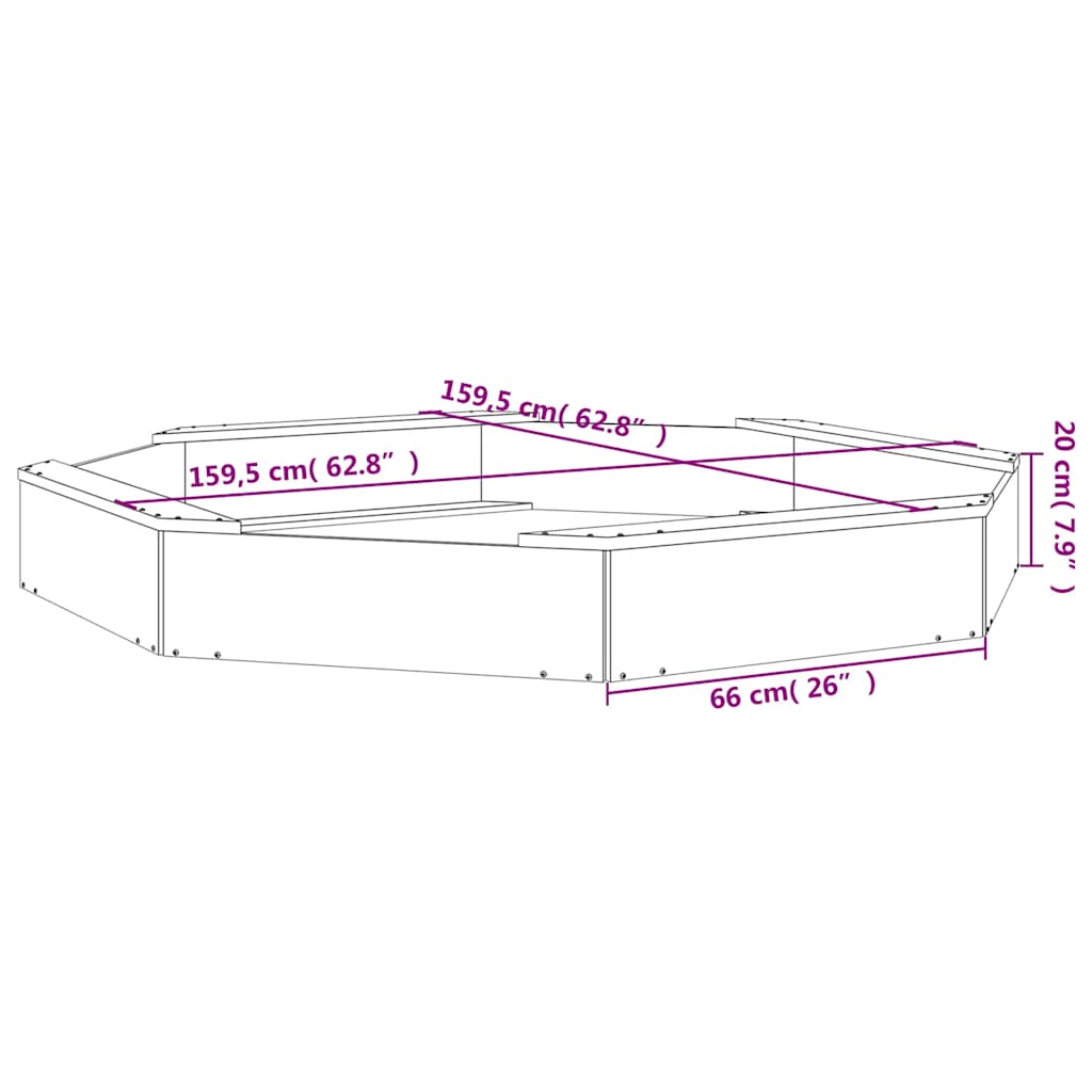 sandkasse med sæder ottekantet massivt fyrretræ hvid