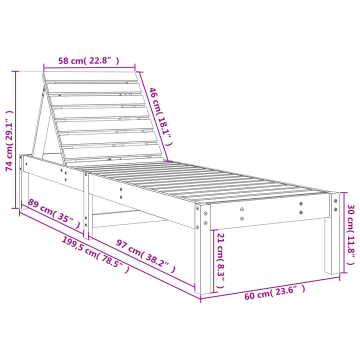 liggestole 2 stk. 199,5x60x74 cm massivt fyrretræ hvid