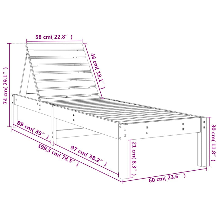 liggestole 2 stk. 199,5x60x74 cm massivt fyrretræ grå
