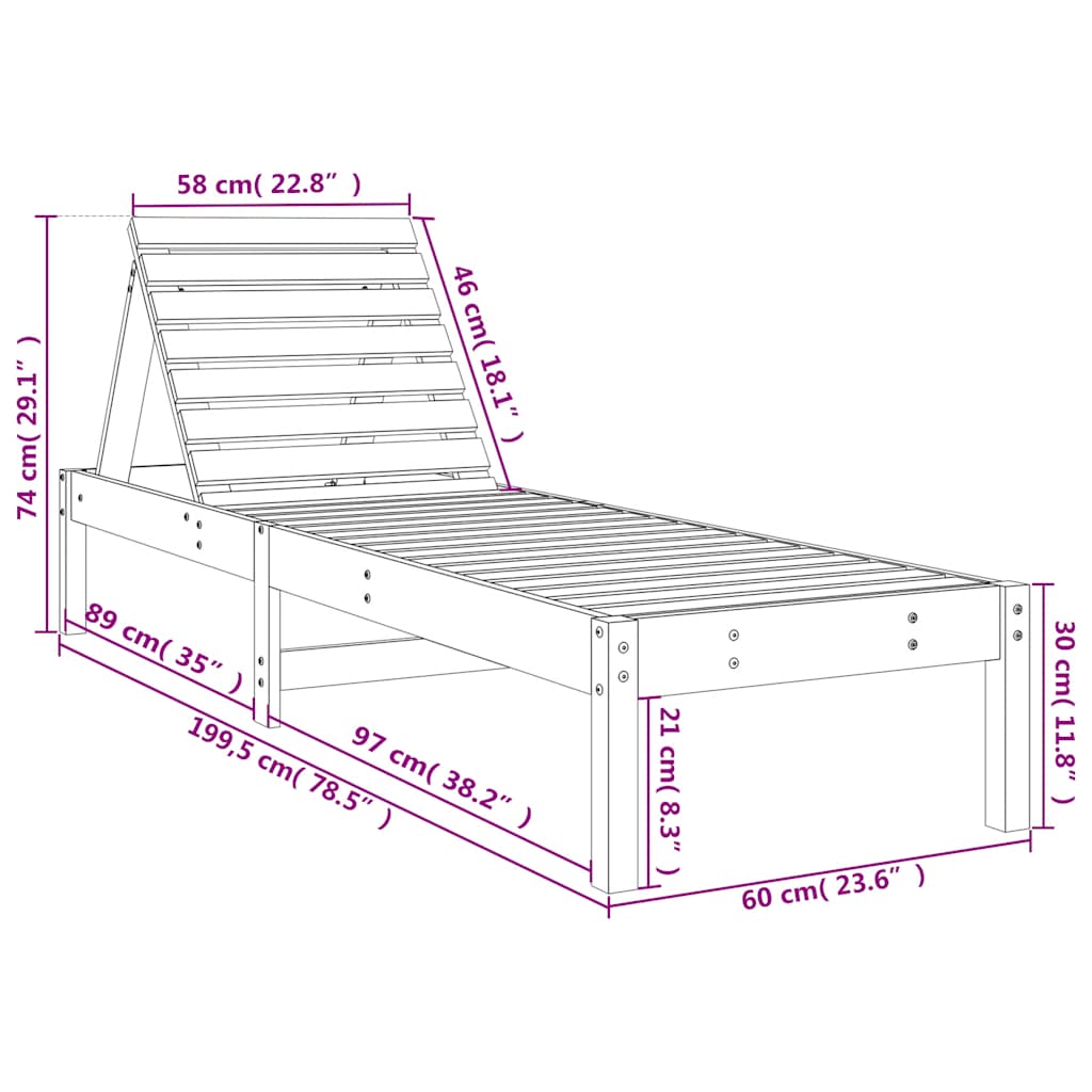 liggestole 2 stk. 199,5x60x74 cm massivt fyrretræ sort