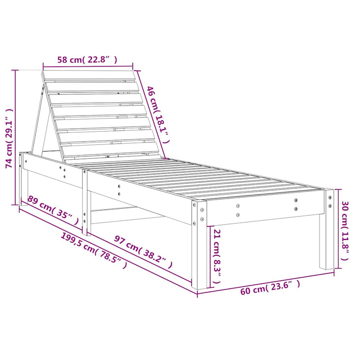 liggestole 2 stk. 199,5x60x74 cm massivt fyrretræ sort