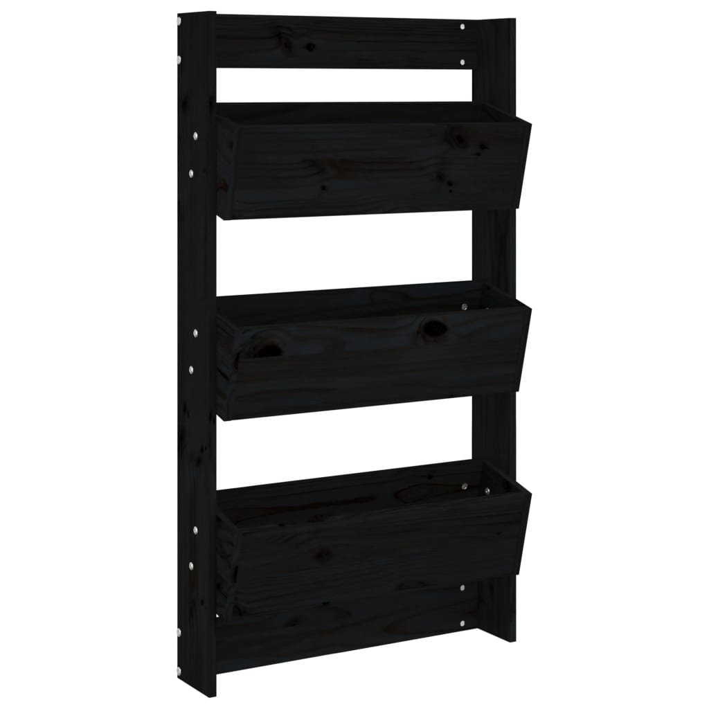 plantevæg 60x18,5x110 cm 3 niveauer massivt fyrretræ sort