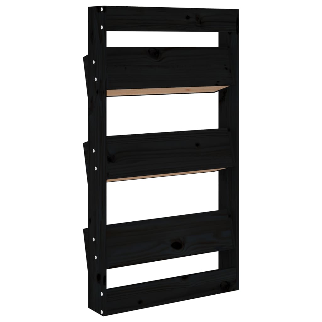 plantevæg 60x18,5x110 cm 3 niveauer massivt fyrretræ sort