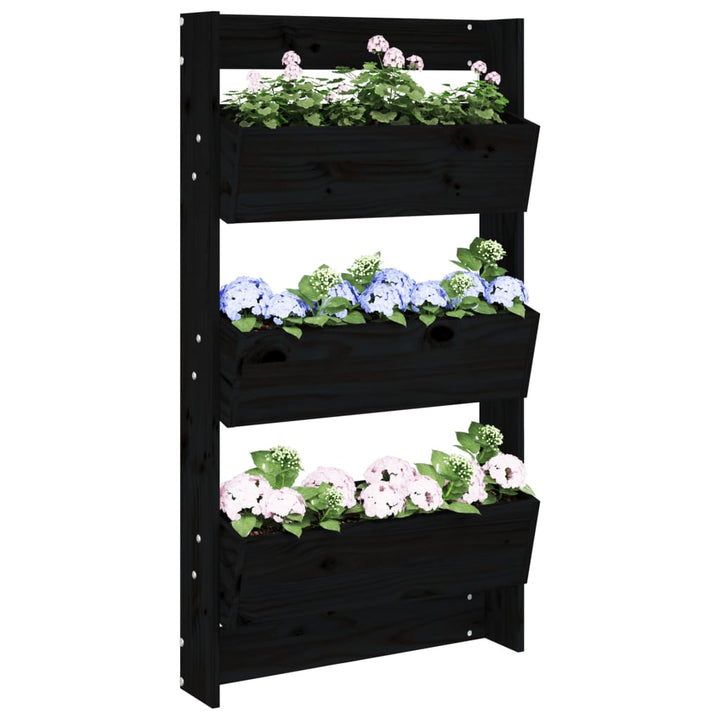 plantevæg 60x18,5x110 cm 3 niveauer massivt fyrretræ sort