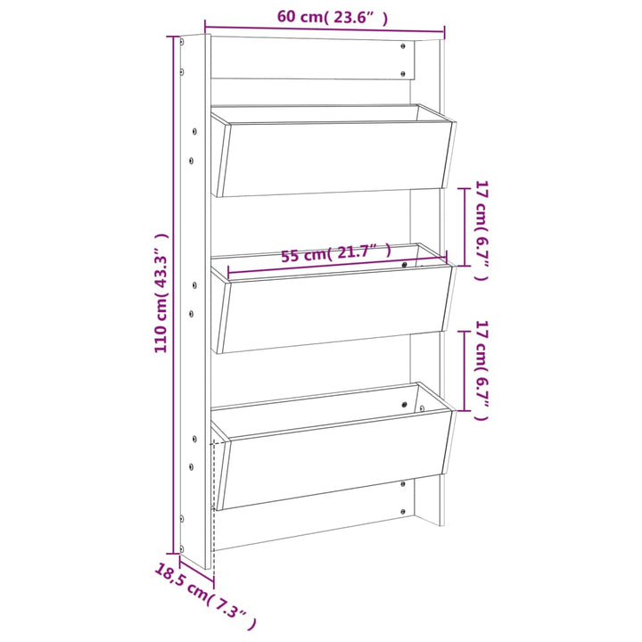 plantevæg 60x18,5x110 cm 3 niveauer massivt douglasgran