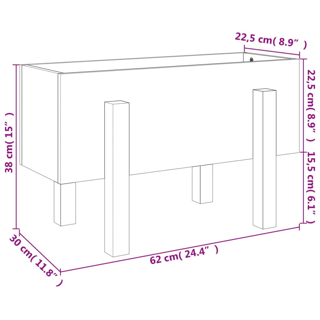 plantekasse 62x30x38 cm massivt fyrretræ