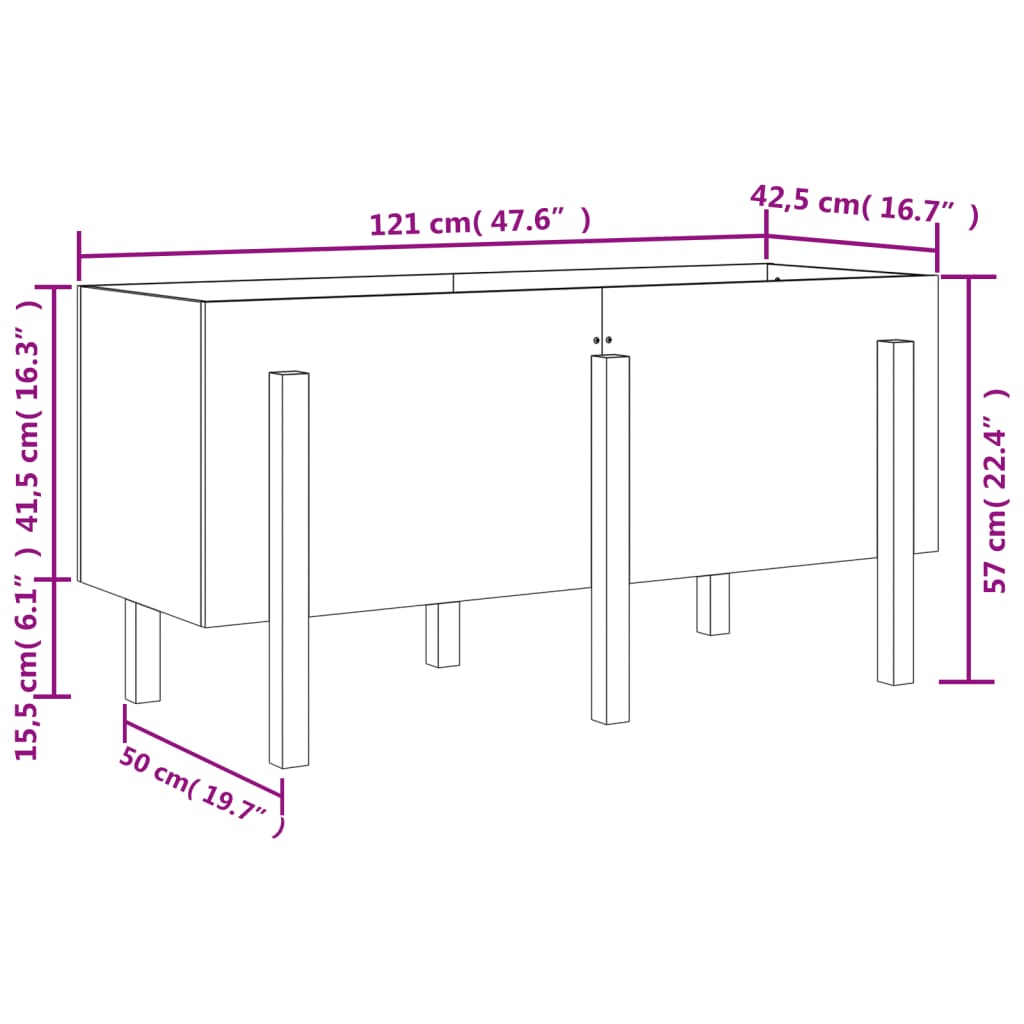 højbed 121x50x57 cm massivt fyrretræ hvid