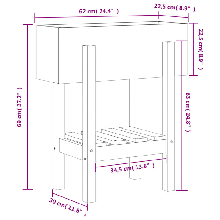 plantekasse 62x30x69 cm massivt fyrretræ gyldenbrun