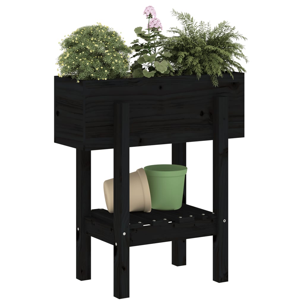 plantekasse 62x30x69 cm massivt fyrretræ sort