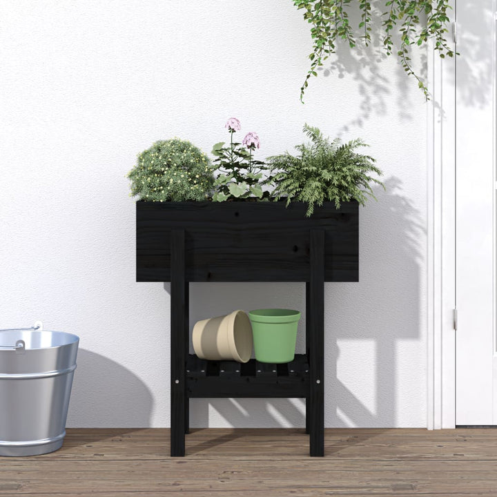 plantekasse 62x30x69 cm massivt fyrretræ sort