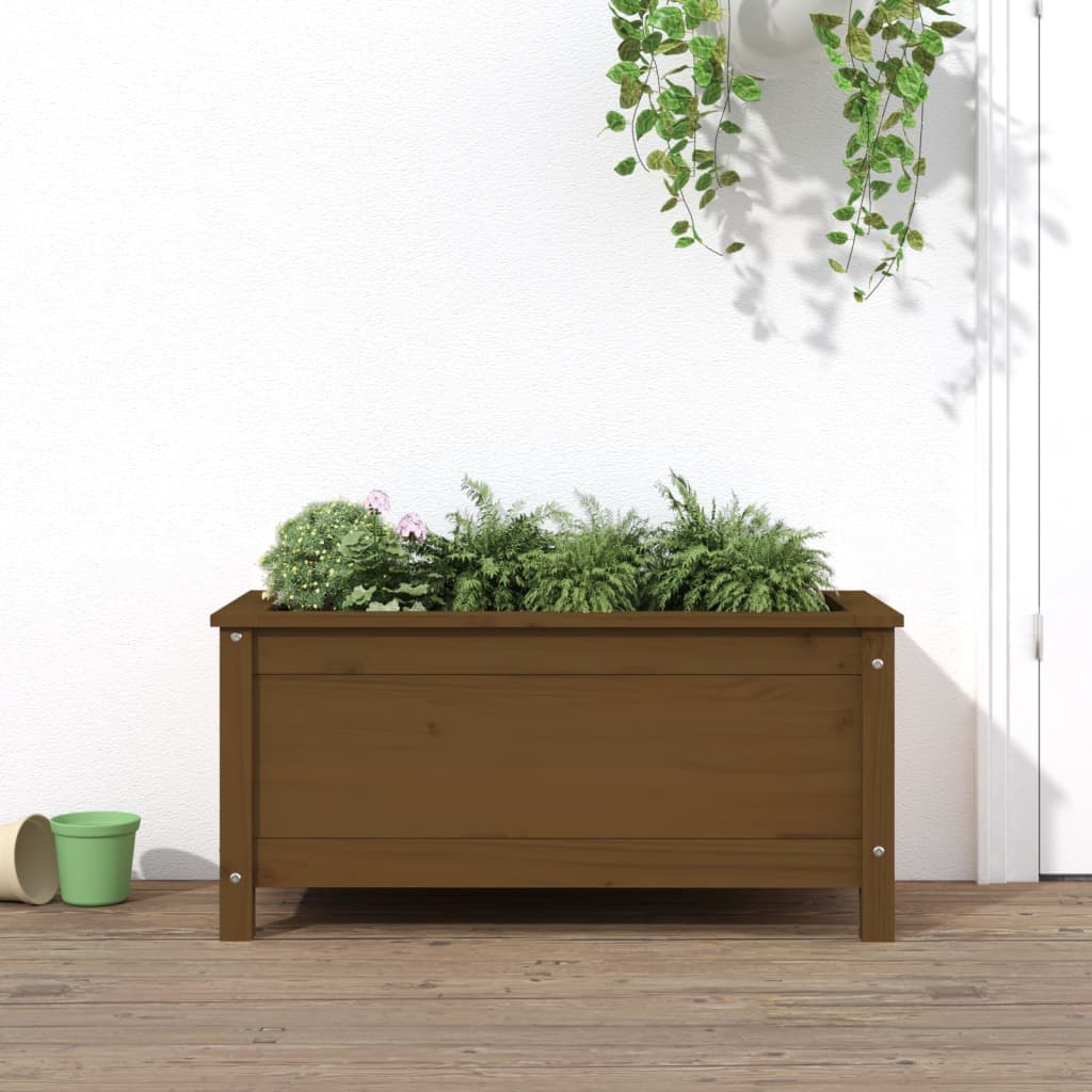 plantekasse 82,5x40x39 cm massivt fyrretræ gyldenbrun
