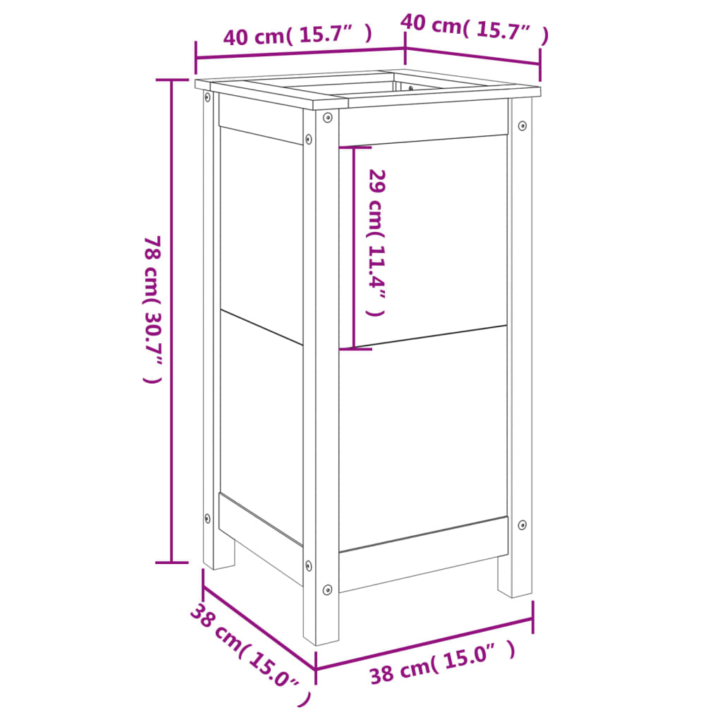 plantekasse 40x40x78 cm massivt fyrretræ sort