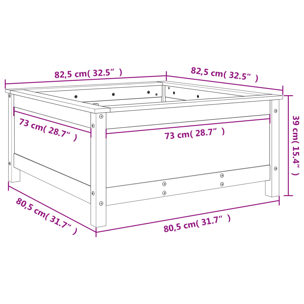 plantekasse 82,5x82,5x39 cm massivt fyrretræ hvid