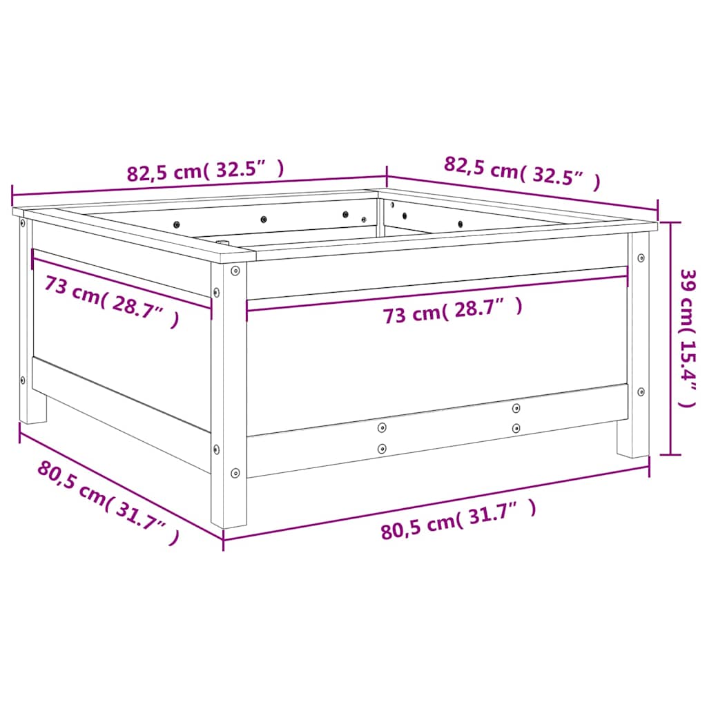 plantekasse 82,5x82,5x39 cm massivt fyrretræ gyldenbrun