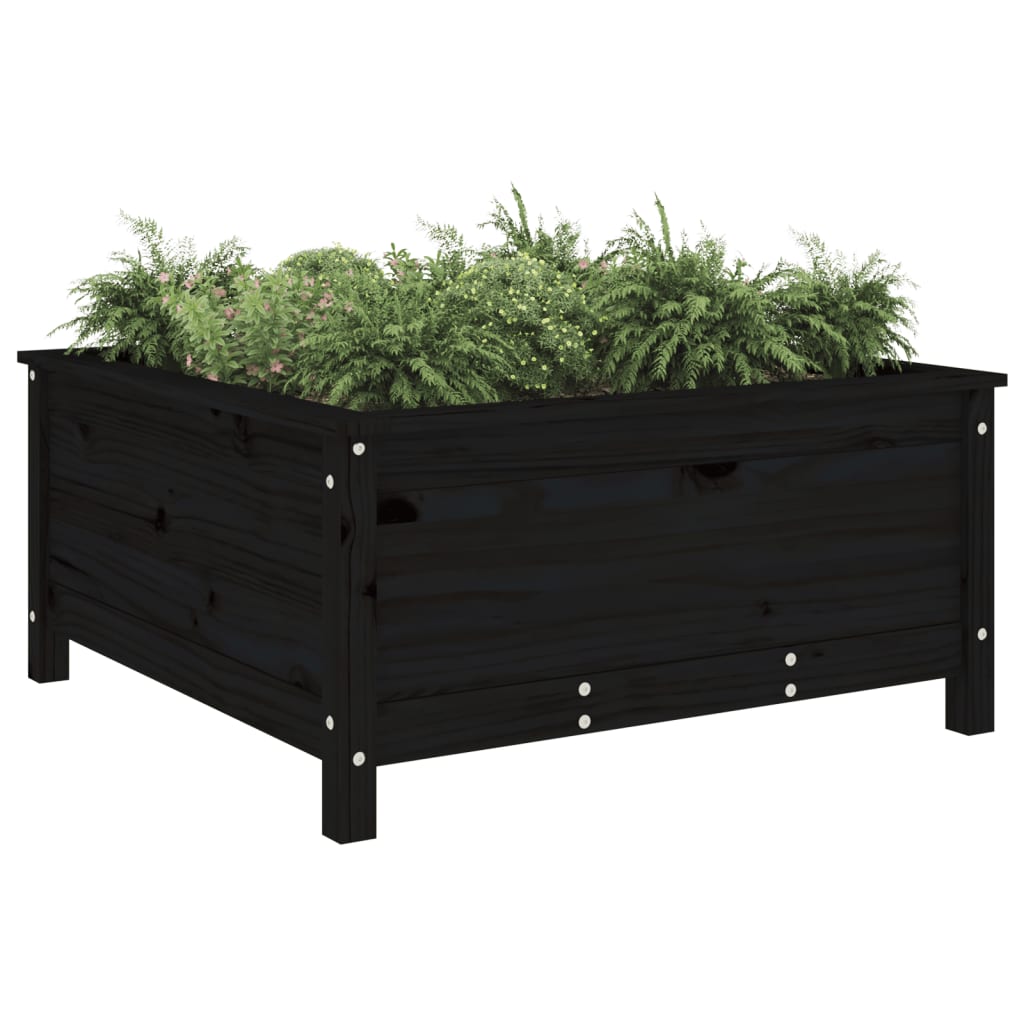 plantekasse 82,5x82,5x39 cm massivt fyrretræ sort