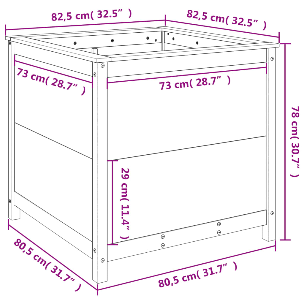 plantekasse 82,5x82,5x78 cm massivt fyrretræ hvid