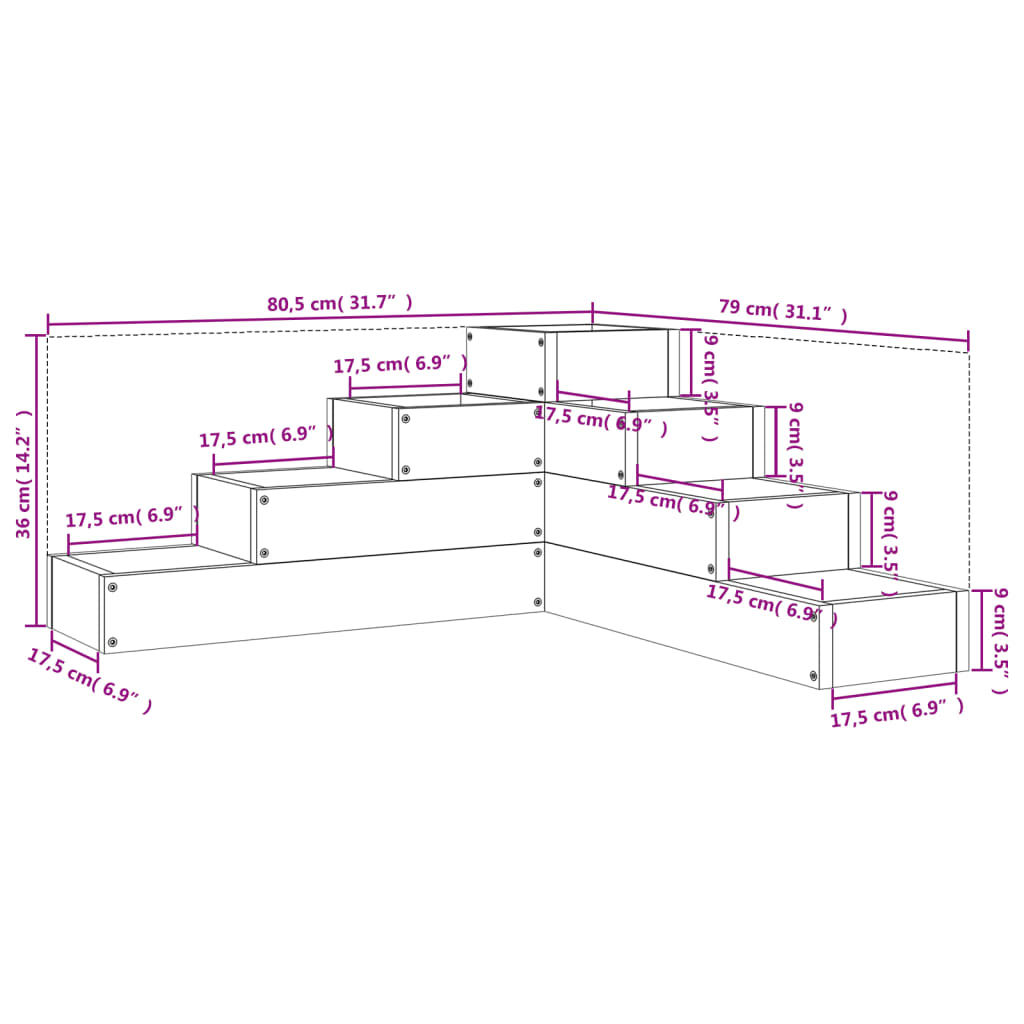 plantekasse 4 niveauer 80,5x79x36 cm massivt fyrretræ hvid