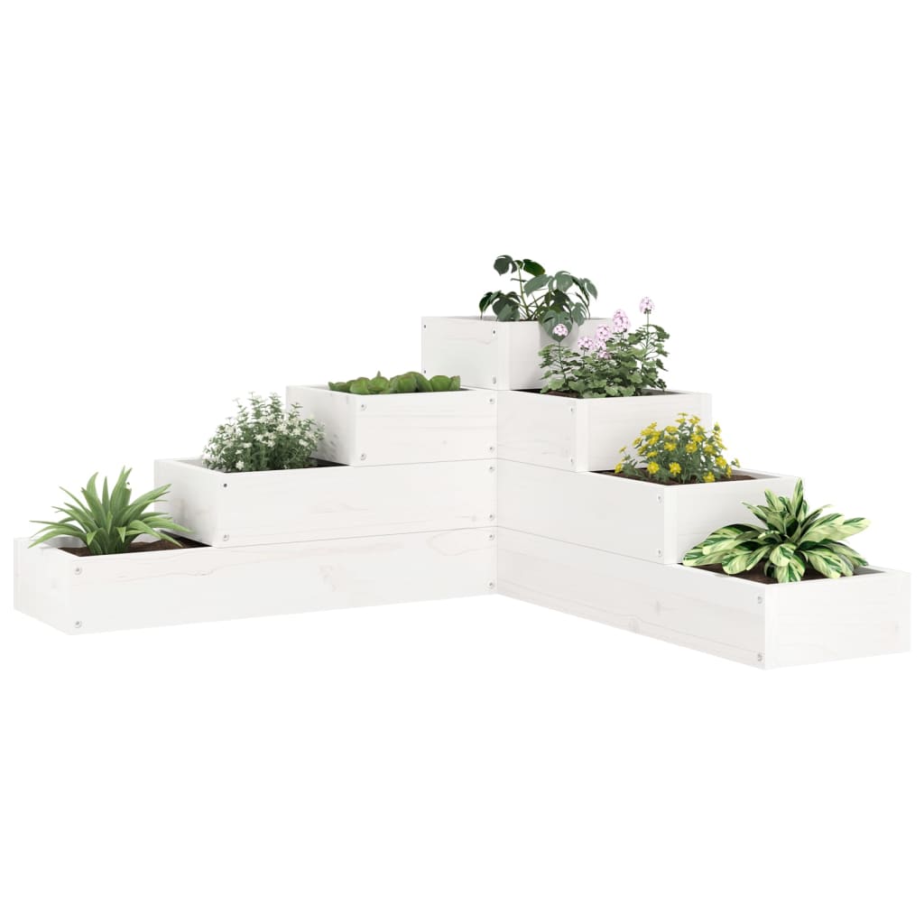 plantekasse 4 niveauer 80,5x79x36 cm massivt fyrretræ hvid