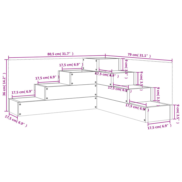 plantekasse 4 niveauer 80,5x79x36 cm massivt douglasgran