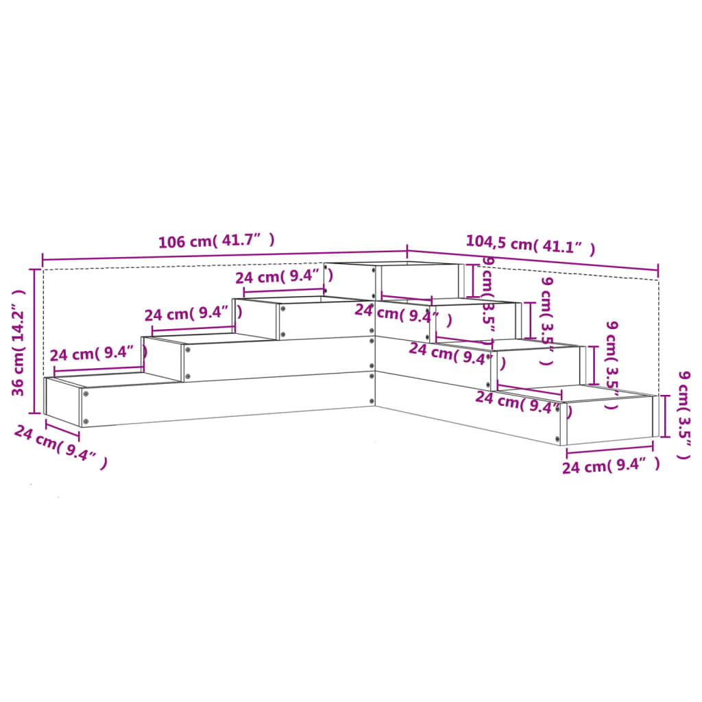 haveplantekasse 4-lags 106x104,5x36 cm massivt træ fyrretræ