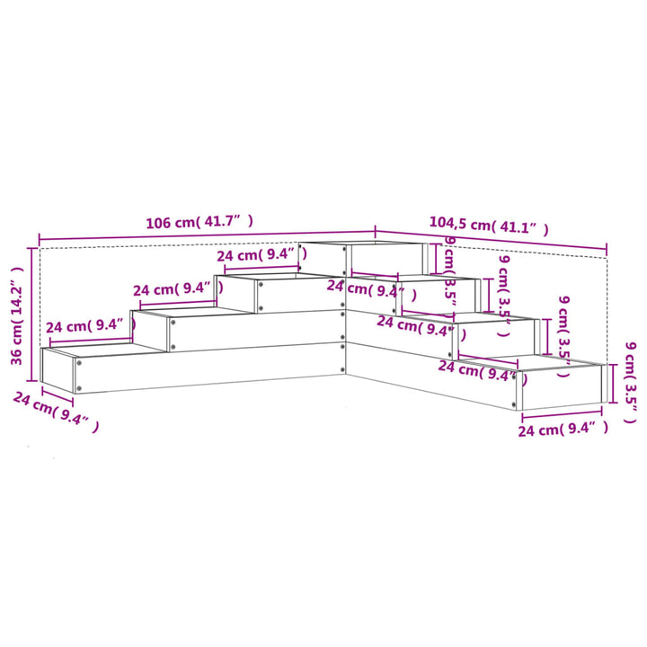 haveplantekasse 4-lags 106x104,5x36 cm massivt træ fyrretræ