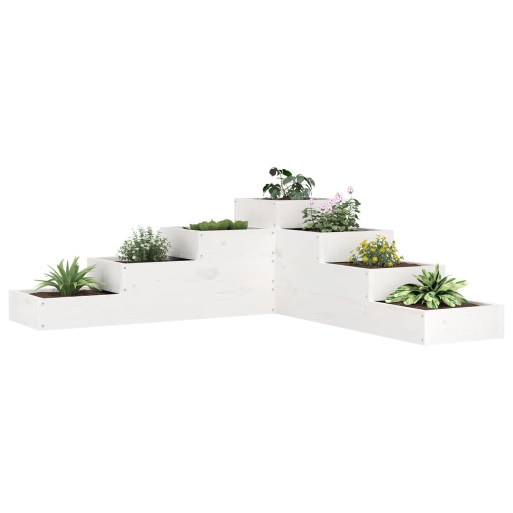 plantekasse 4 niveauer 106x104,5x36 cm massivt fyrretræ hvid
