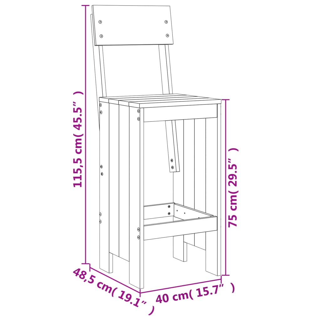barstole 2 stk. 40x48,5x115,5 cm massivt fyrretræ hvid