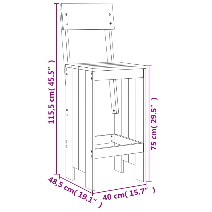 barstole 2 stk. 40x48,5x115,5 cm massivt fyrretræ gyldenbrun