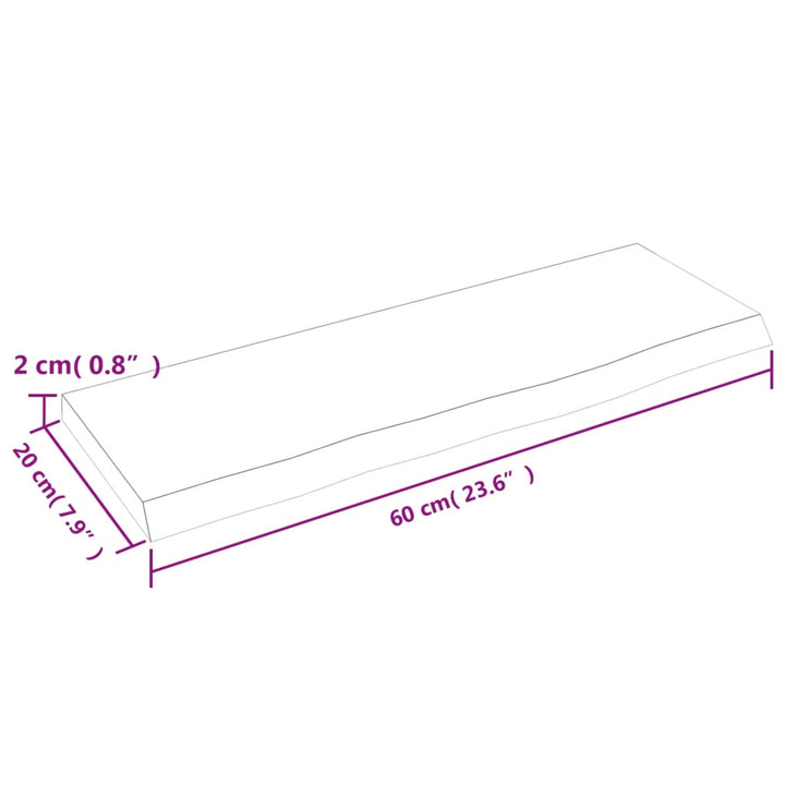 væghylde 60x20x2 cm ubehandlet massivt egetræ