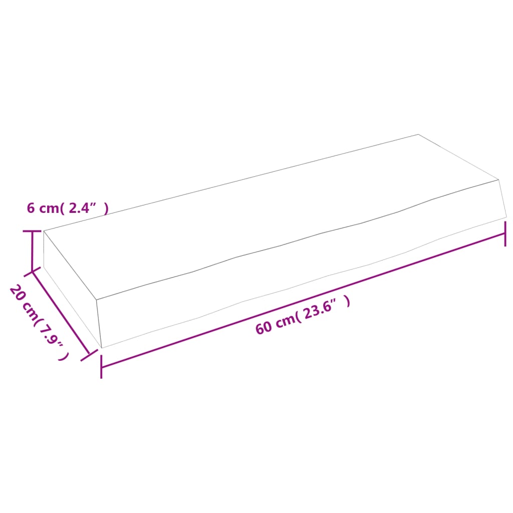 væghylde 60x20x6 cm ubehandlet massivt egetræ