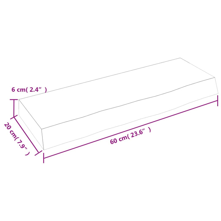 væghylde 60x20x6 cm ubehandlet massivt egetræ