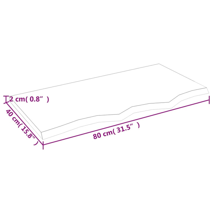 væghylde 80x40x2 cm ubehandlet massivt egetræ